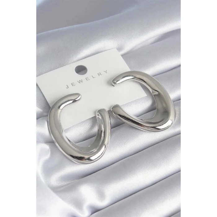 Pirinç Gümüş Renk Halka Model Kadın Küpe