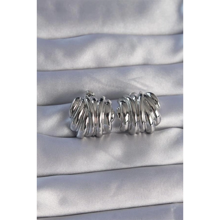 Pirinç Gümüş Renk Tırtıklı Bombe Model Küpe