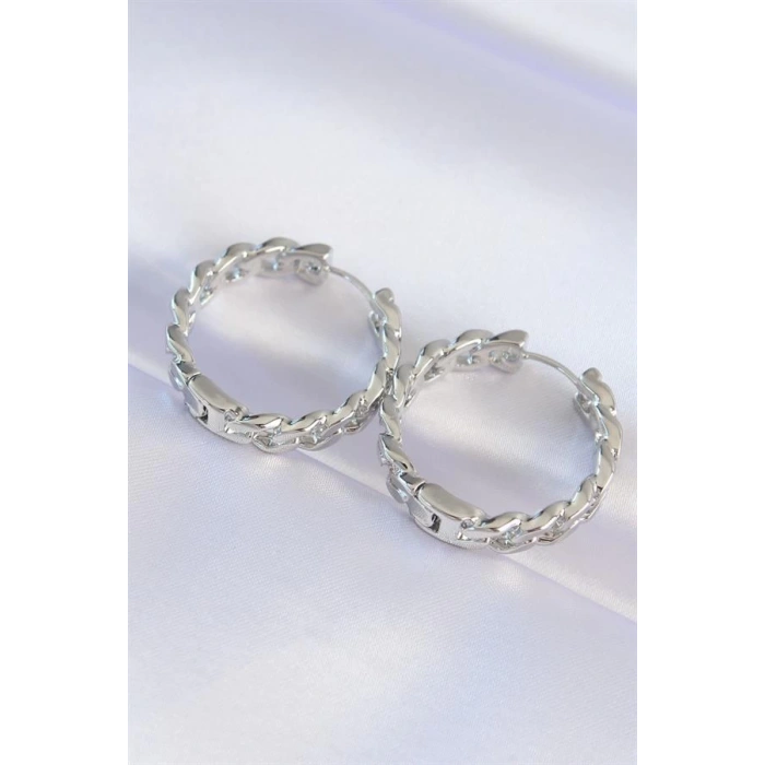 Pirinç Gümüş Renk Zincir Model Halka Küpe