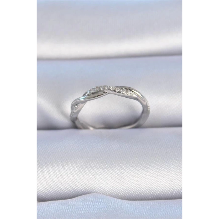 Pirinç Gümüş Renk Zirkon Taşlı Sarmal Model Kadın Yüzük