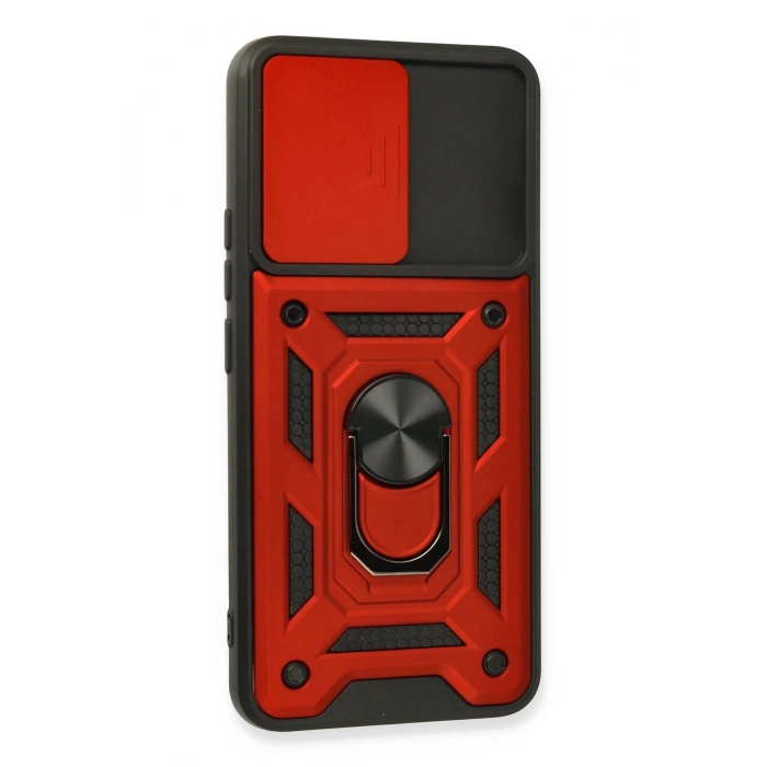 Realme 8 Kılıf Pars Lens Yüzüklü Silikon - Kırmızı