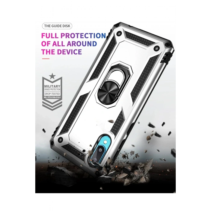 Samsung Galaxy A02 Kılıf Sofya Yüzüklü Silikon Kapak - Gümüş