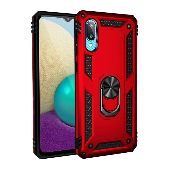 Samsung Galaxy A02 Kılıf Sofya Yüzüklü Silikon Kapak - Kırmızı