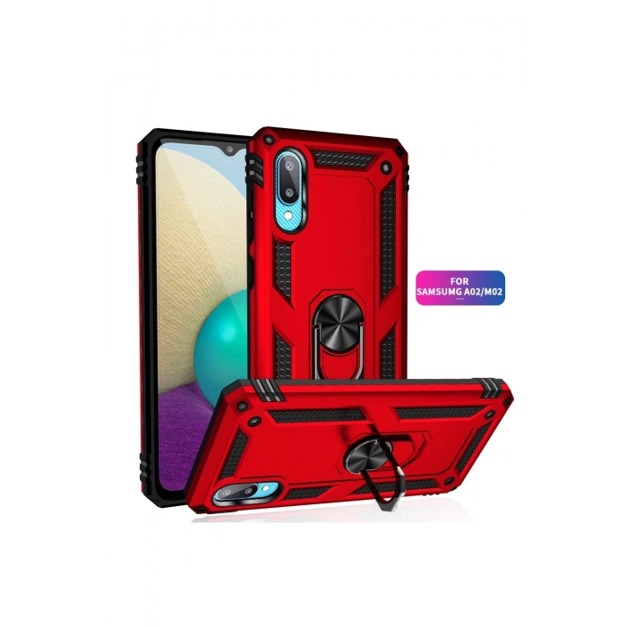 Samsung Galaxy A02 Kılıf Sofya Yüzüklü Silikon Kapak - Kırmızı
