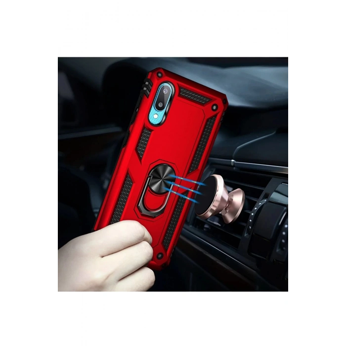 Samsung Galaxy A02 Kılıf Sofya Yüzüklü Silikon Kapak - Kırmızı