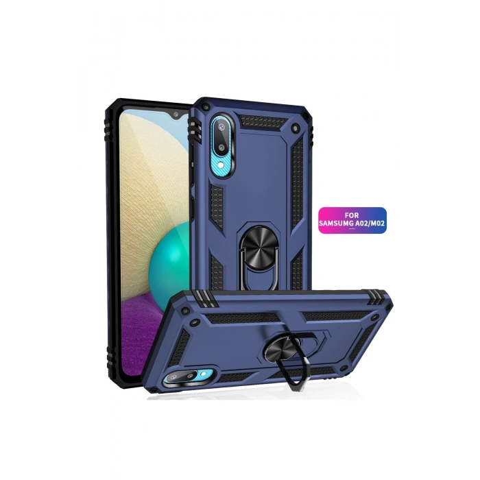 Samsung Galaxy A02 Kılıf Sofya Yüzüklü Silikon Kapak - Lacivert