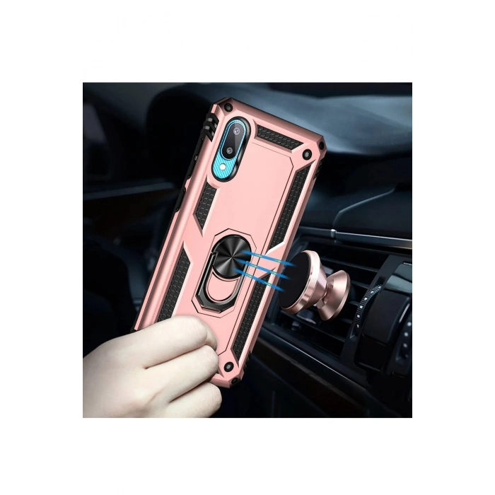 Samsung Galaxy A02 Kılıf Sofya Yüzüklü Silikon Kapak - Rose