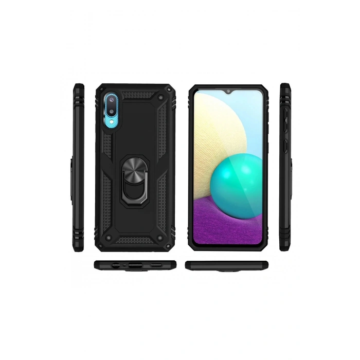 Samsung Galaxy A02 Kılıf Sofya Yüzüklü Silikon Kapak - Siyah