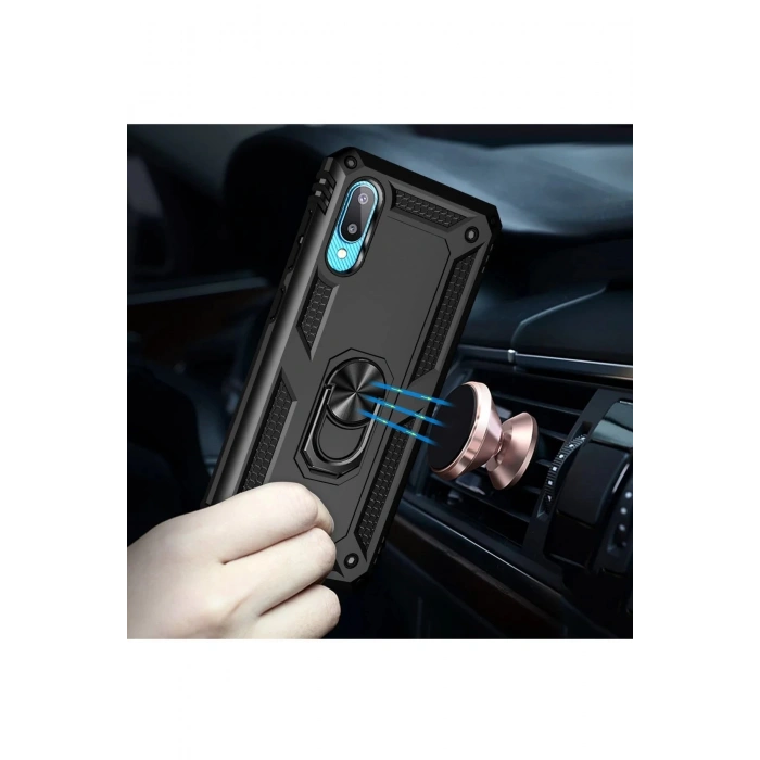 Samsung Galaxy A02 Kılıf Sofya Yüzüklü Silikon Kapak - Siyah