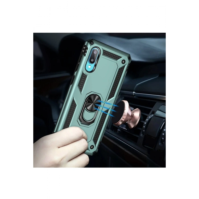 Samsung Galaxy A02 Kılıf Sofya Yüzüklü Silikon Kapak - Yeşil