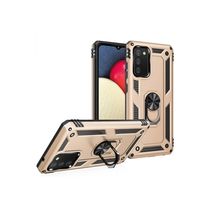 Samsung Galaxy A02S Kılıf Sofya Yüzüklü Silikon Kapak - Gold