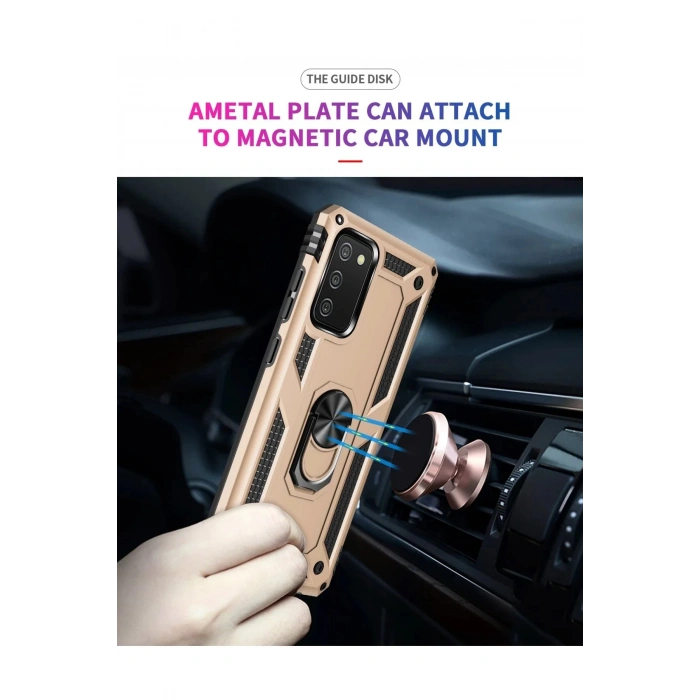 Samsung Galaxy A02S Kılıf Sofya Yüzüklü Silikon Kapak - Gold