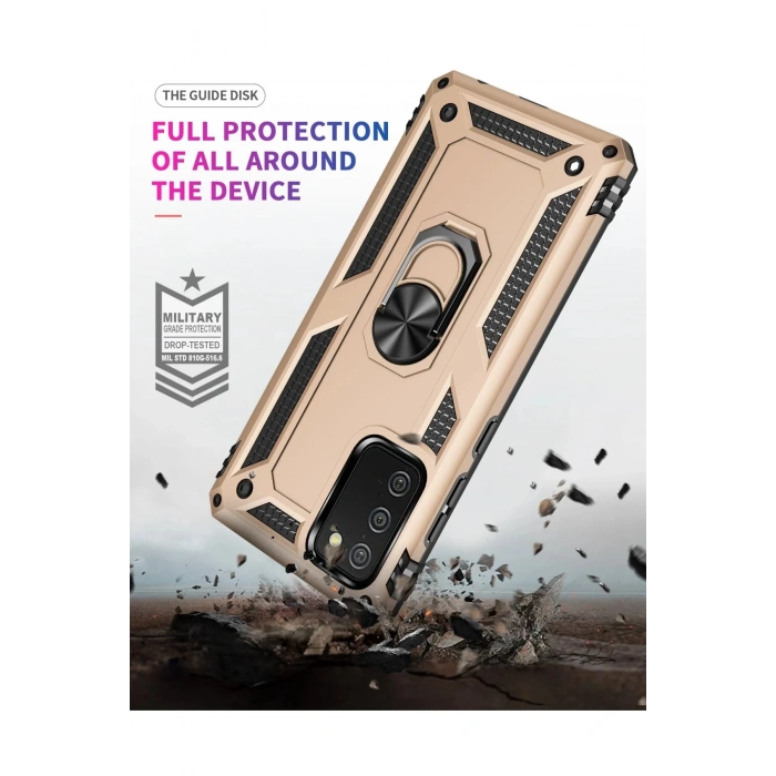 Samsung Galaxy A02S Kılıf Sofya Yüzüklü Silikon Kapak - Gold