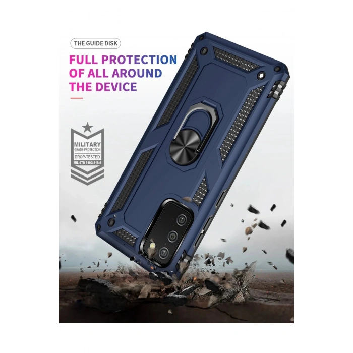 Samsung Galaxy A02S Kılıf Sofya Yüzüklü Silikon Kapak - Lacivert