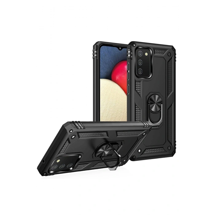 Samsung Galaxy A02S Kılıf Sofya Yüzüklü Silikon Kapak - Siyah