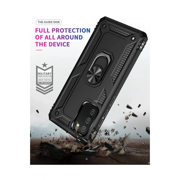 Samsung Galaxy A02S Kılıf Sofya Yüzüklü Silikon Kapak - Siyah