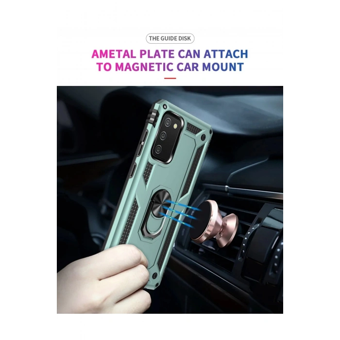 Samsung Galaxy A02S Kılıf Sofya Yüzüklü Silikon Kapak - Yeşil