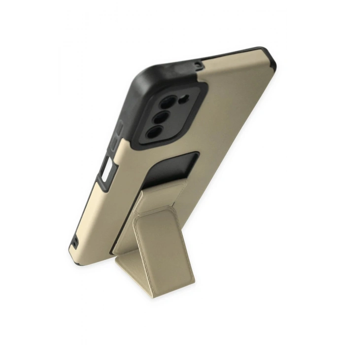Samsung Galaxy A03S Kılıf Mega Standlı Silikon - Gold