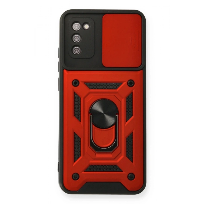 Samsung Galaxy A03S Kılıf Pars Lens Yüzüklü Silikon - Kırmızı