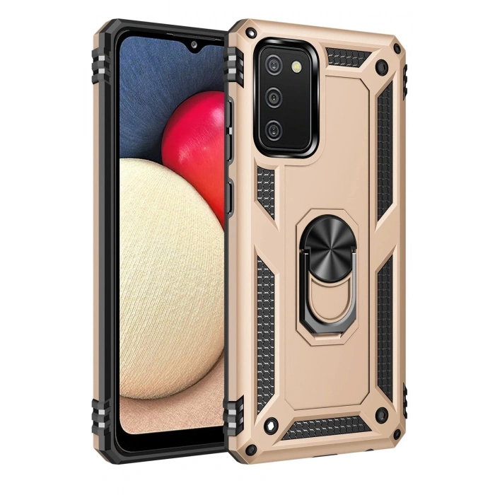 Samsung Galaxy A03S Kılıf Sofya Yüzüklü Silikon Kapak - Gold