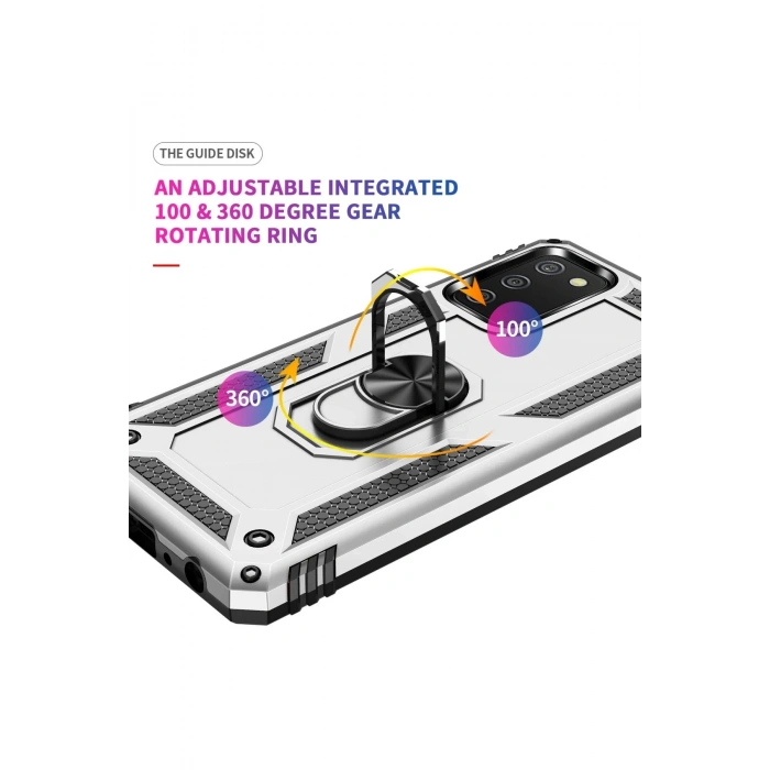 Samsung Galaxy A03S Kılıf Sofya Yüzüklü Silikon Kapak - Gümüş