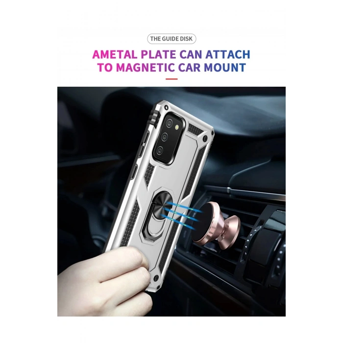 Samsung Galaxy A03S Kılıf Sofya Yüzüklü Silikon Kapak - Gümüş