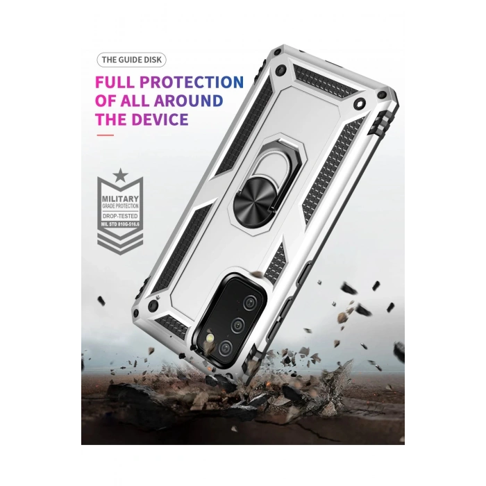 Samsung Galaxy A03S Kılıf Sofya Yüzüklü Silikon Kapak - Gümüş