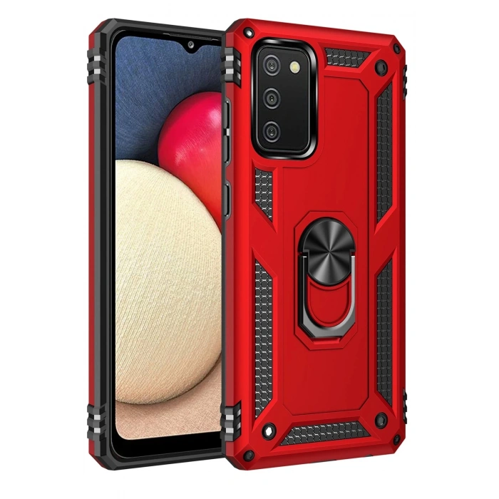 Samsung Galaxy A03S Kılıf Sofya Yüzüklü Silikon Kapak - Kırmızı