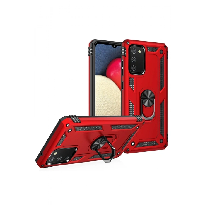 Samsung Galaxy A03S Kılıf Sofya Yüzüklü Silikon Kapak - Kırmızı