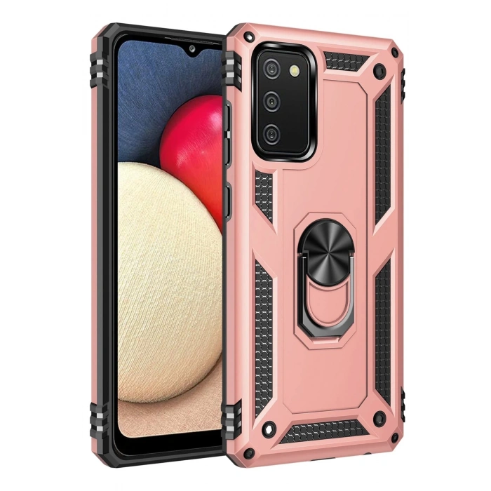 Samsung Galaxy A03S Kılıf Sofya Yüzüklü Silikon Kapak - Rose