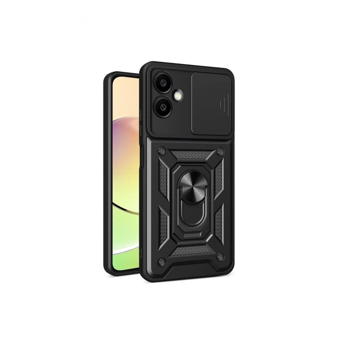 Samsung Galaxy A06 Kılıf Pars Lens Yüzüklü Silikon - Siyah