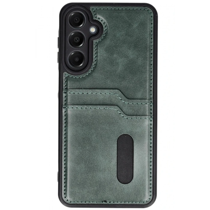Samsung Galaxy A16 5G Kılıf Sara Kartvizitli Deri Kılıf - Koyu Yeşil