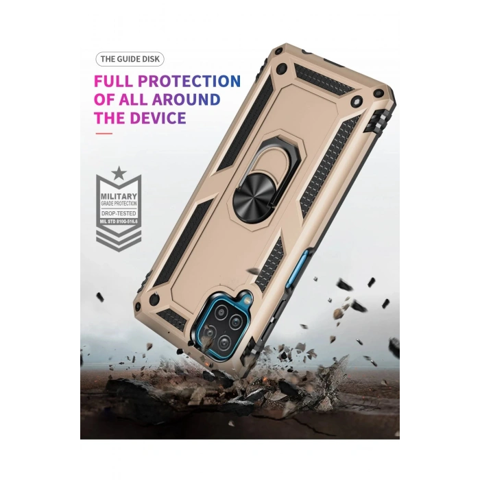 Samsung Galaxy A22 Kılıf Sofya Yüzüklü Silikon Kapak - Gold