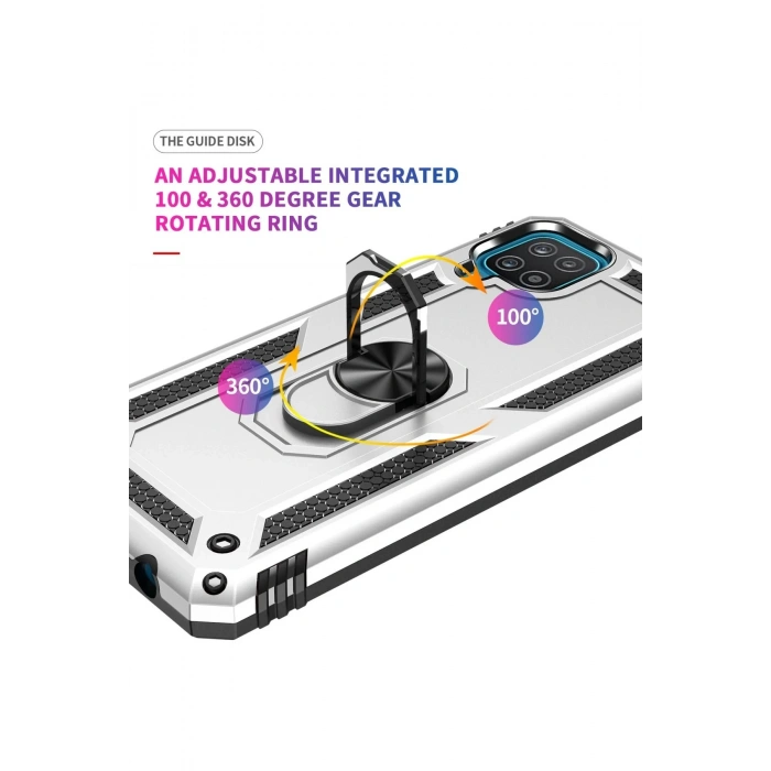 Samsung Galaxy A22 Kılıf Sofya Yüzüklü Silikon Kapak - Gümüş