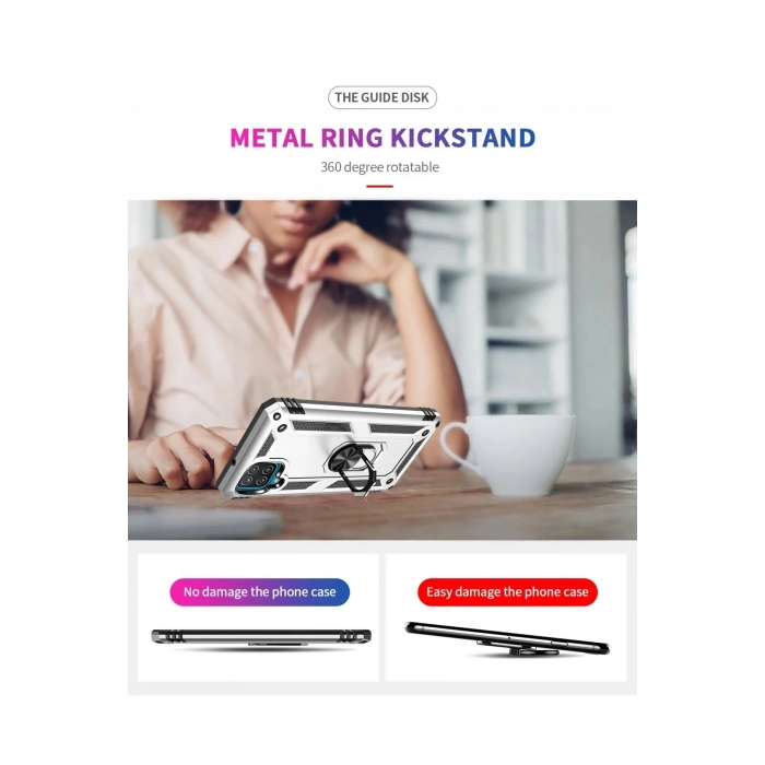 Samsung Galaxy A22 Kılıf Sofya Yüzüklü Silikon Kapak - Gümüş