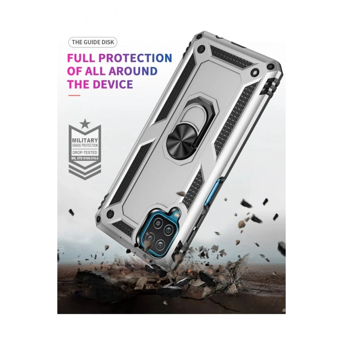 Samsung Galaxy A22 Kılıf Sofya Yüzüklü Silikon Kapak - Gümüş