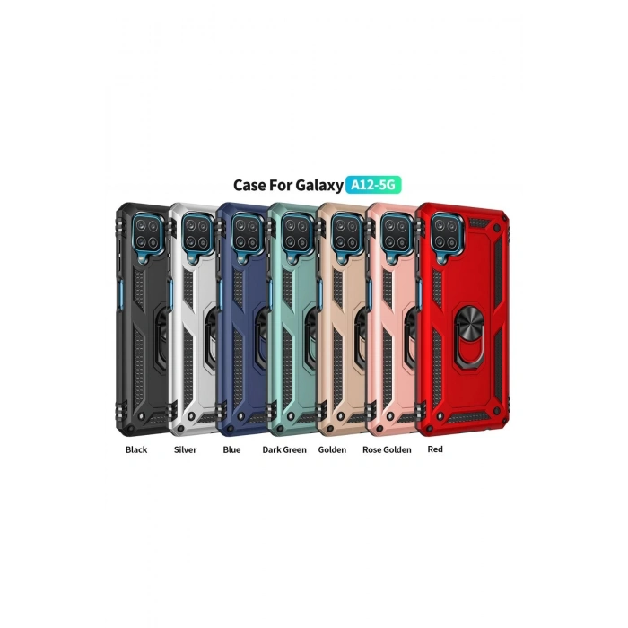 Samsung Galaxy A22 Kılıf Sofya Yüzüklü Silikon Kapak - Kırmızı