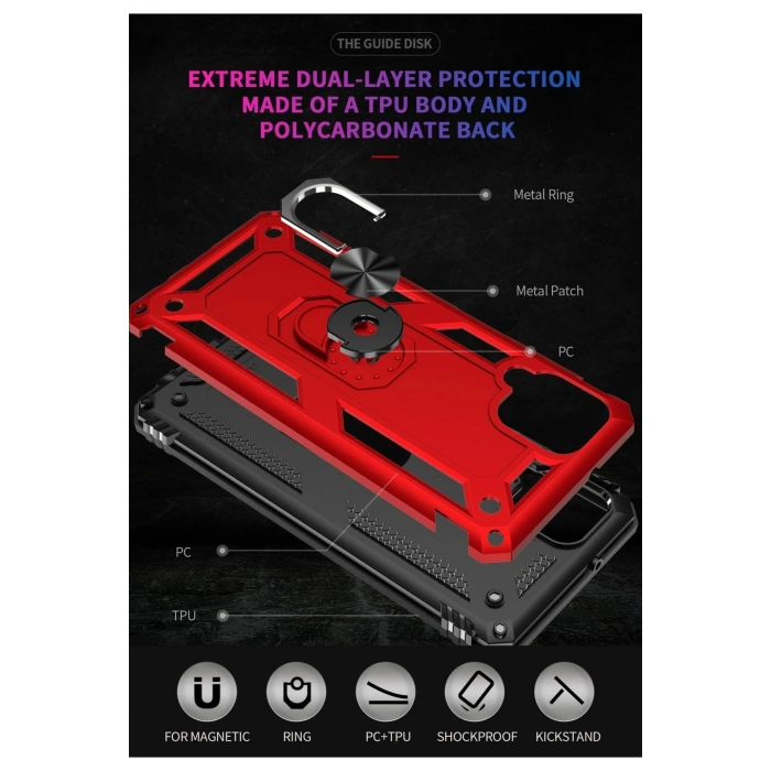 Samsung Galaxy A22 Kılıf Sofya Yüzüklü Silikon Kapak - Kırmızı