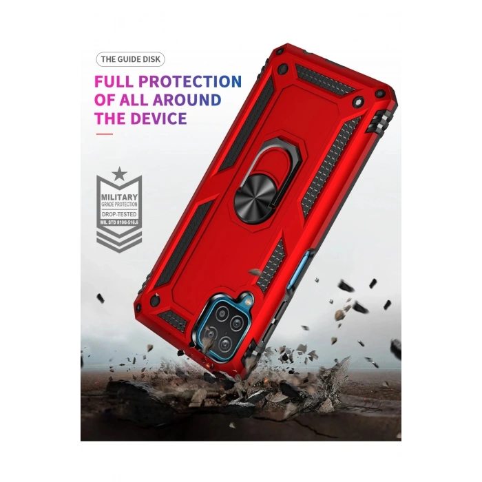 Samsung Galaxy A22 Kılıf Sofya Yüzüklü Silikon Kapak - Kırmızı