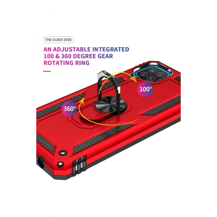 Samsung Galaxy A22 Kılıf Sofya Yüzüklü Silikon Kapak - Kırmızı