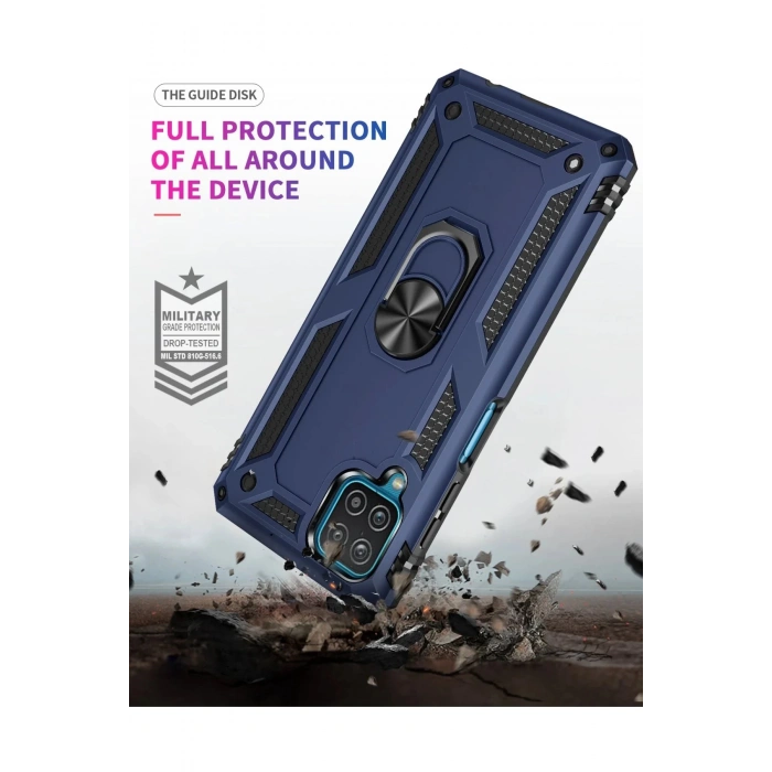 Samsung Galaxy A22 Kılıf Sofya Yüzüklü Silikon Kapak - Lacivert