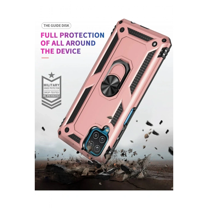 Samsung Galaxy A22 Kılıf Sofya Yüzüklü Silikon Kapak - Rose