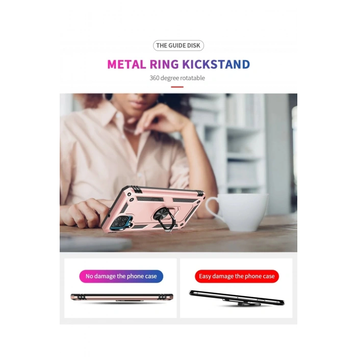 Samsung Galaxy A22 Kılıf Sofya Yüzüklü Silikon Kapak - Rose