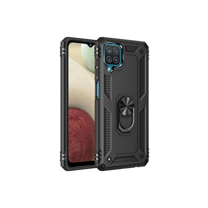 Samsung Galaxy A22 Kılıf Sofya Yüzüklü Silikon Kapak - Siyah