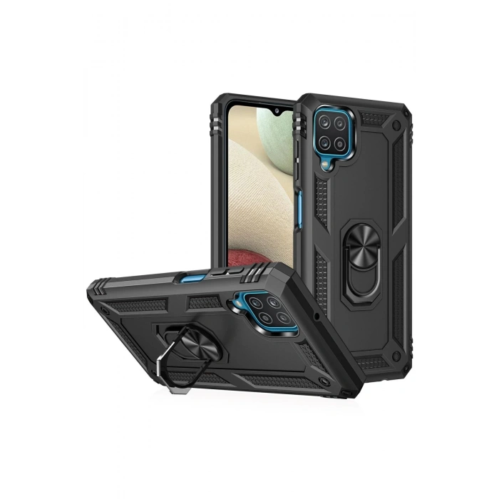 Samsung Galaxy A22 Kılıf Sofya Yüzüklü Silikon Kapak - Siyah