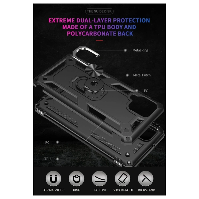 Samsung Galaxy A22 Kılıf Sofya Yüzüklü Silikon Kapak - Siyah