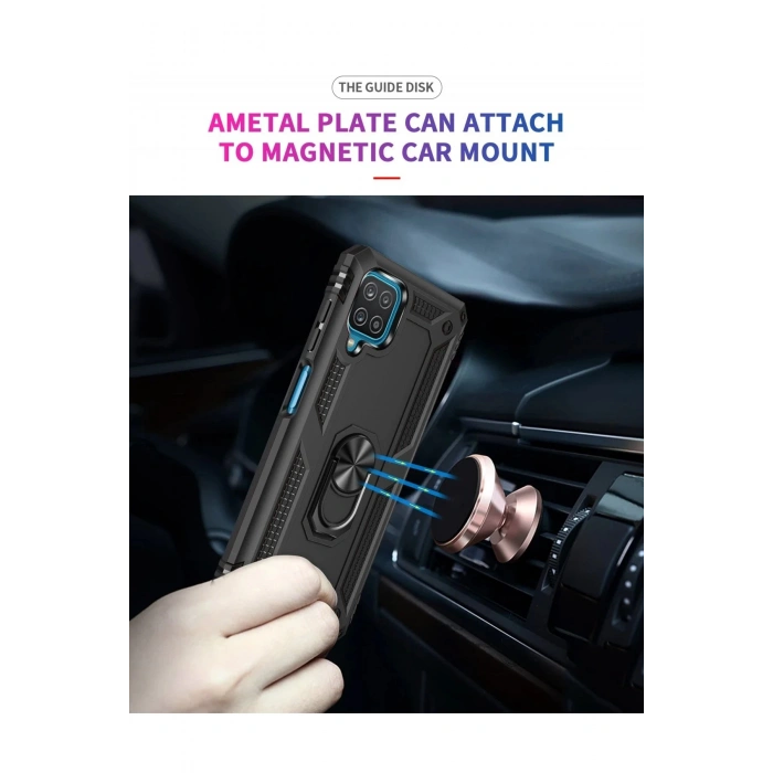 Samsung Galaxy A22 Kılıf Sofya Yüzüklü Silikon Kapak - Siyah