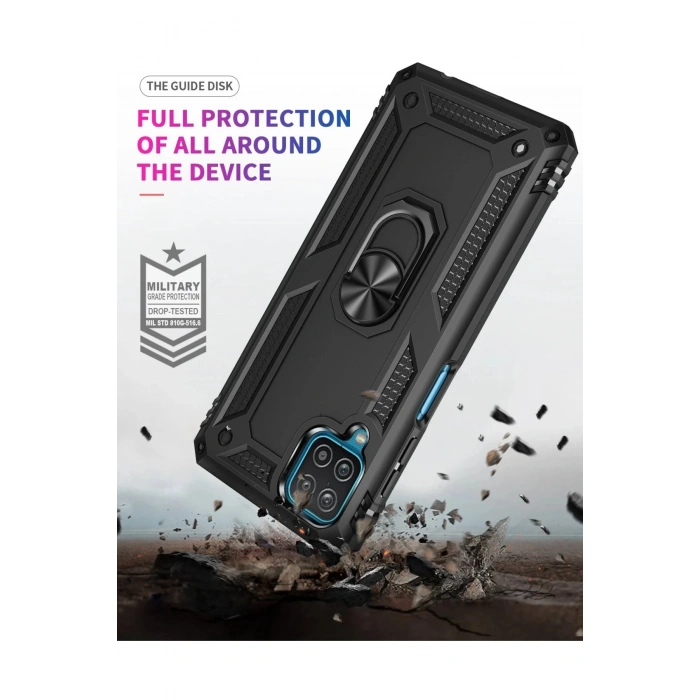 Samsung Galaxy A22 Kılıf Sofya Yüzüklü Silikon Kapak - Siyah