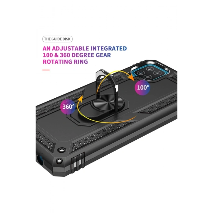 Samsung Galaxy A22 Kılıf Sofya Yüzüklü Silikon Kapak - Siyah