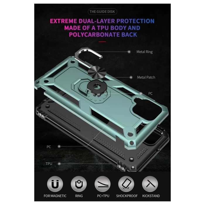 Samsung Galaxy A22 Kılıf Sofya Yüzüklü Silikon Kapak - Yeşil